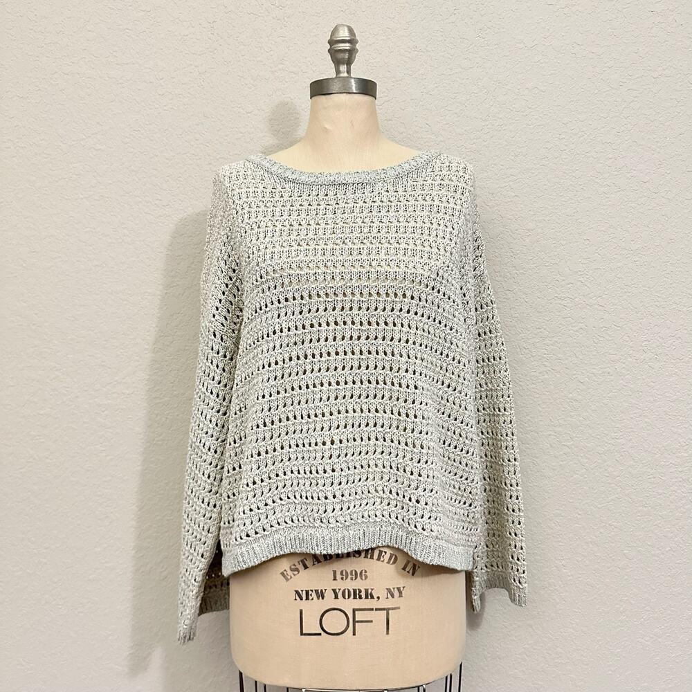 M&S Marks & Spencer Sweater Soft Turquoise LS Open Knit Crochet NWT